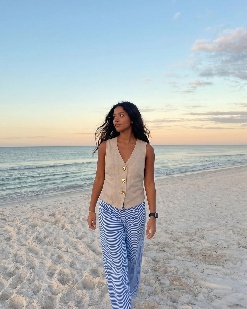 The Gold Button Linen Vest.