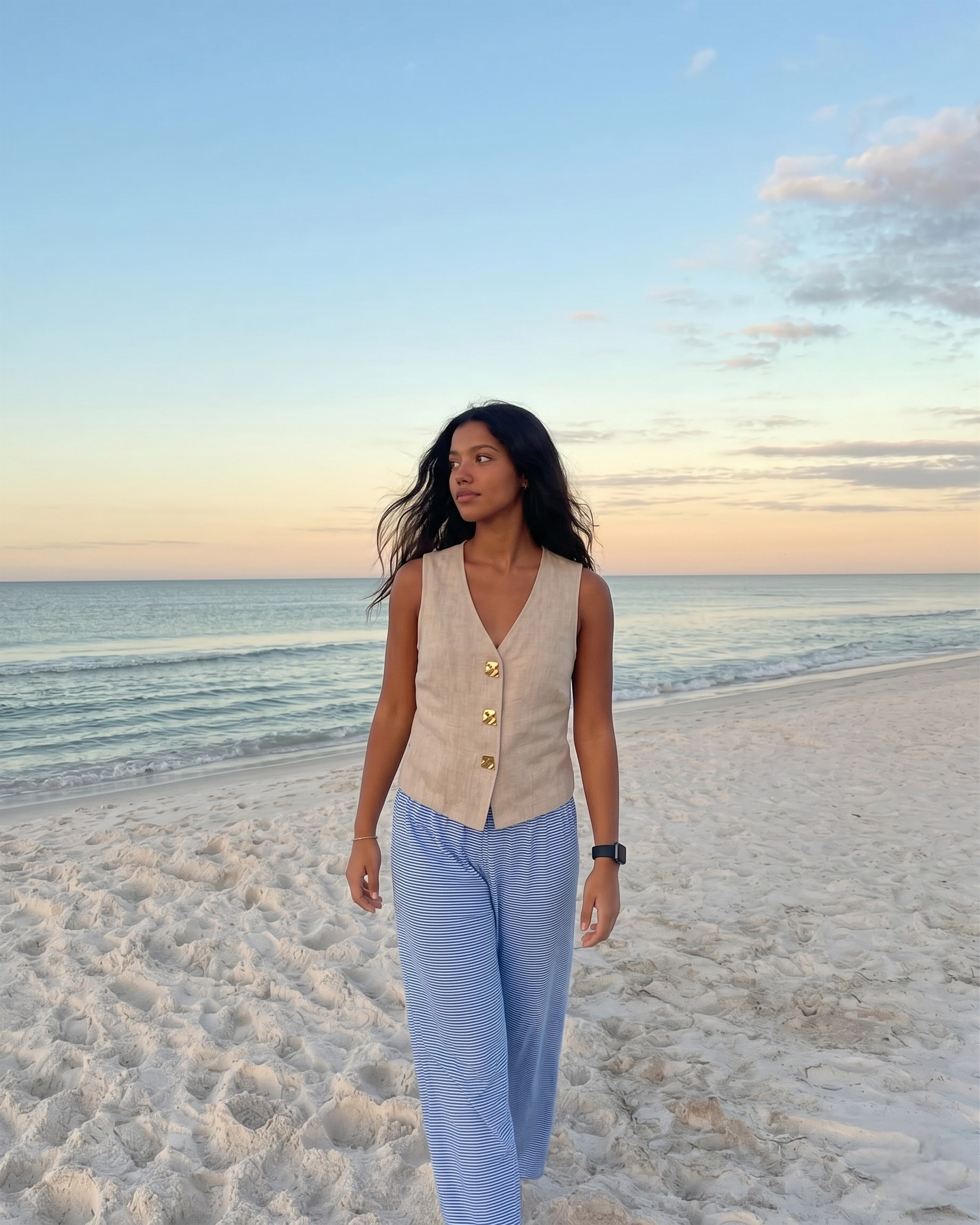 The Gold Button Linen Vest.