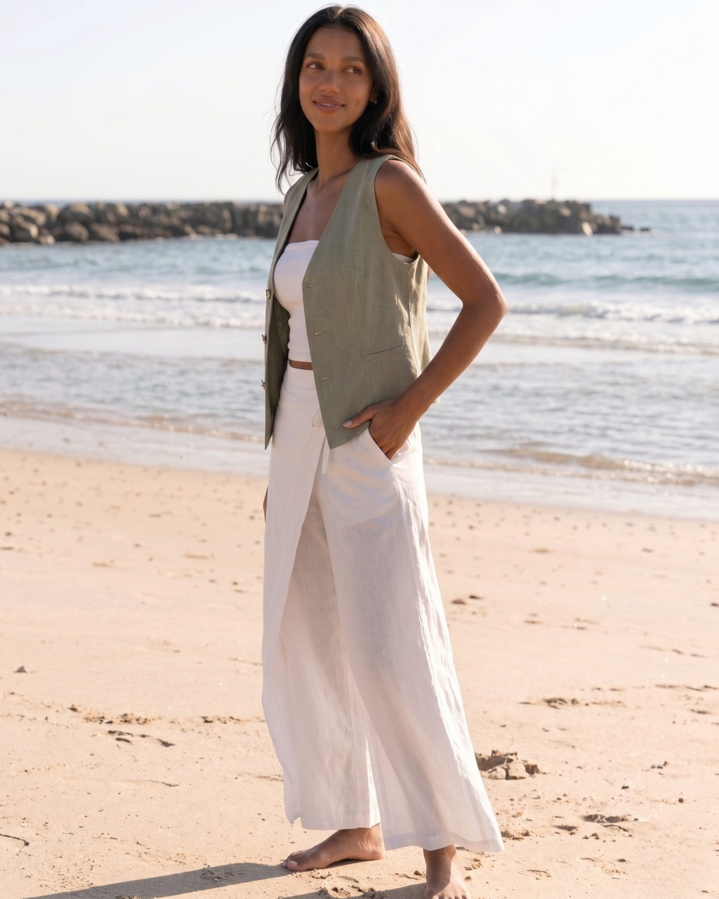 The Gold Button Linen Vest.