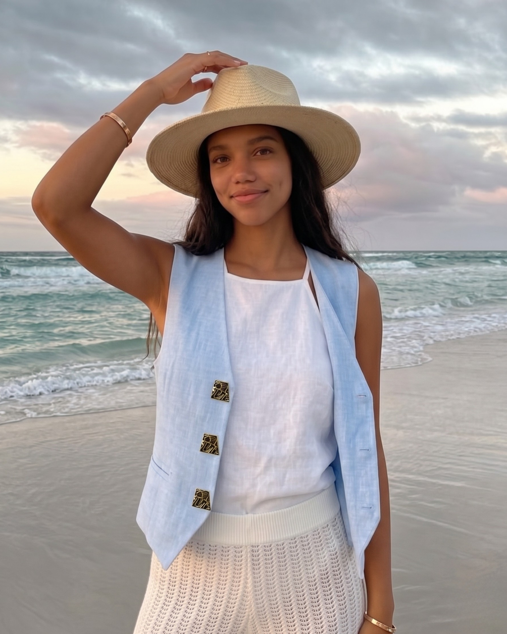 The Gold Button Linen Vest.