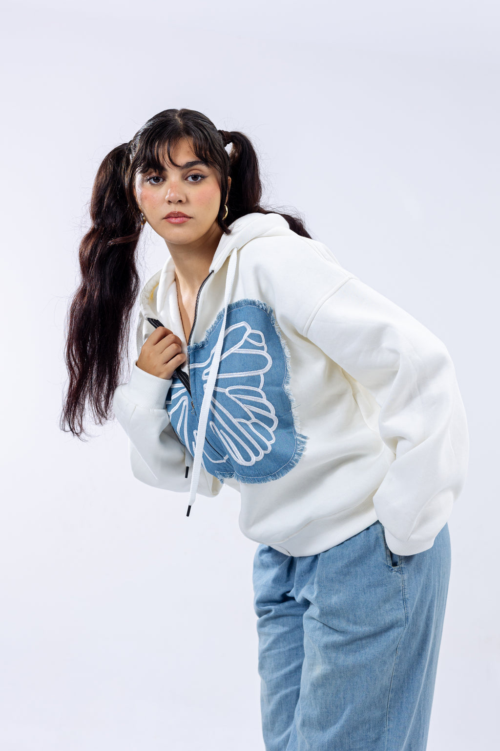 Winged Denim Zip Hoodie.