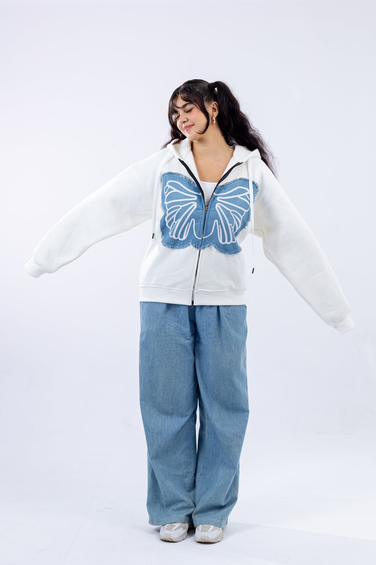 Winged Denim Zip Hoodie.