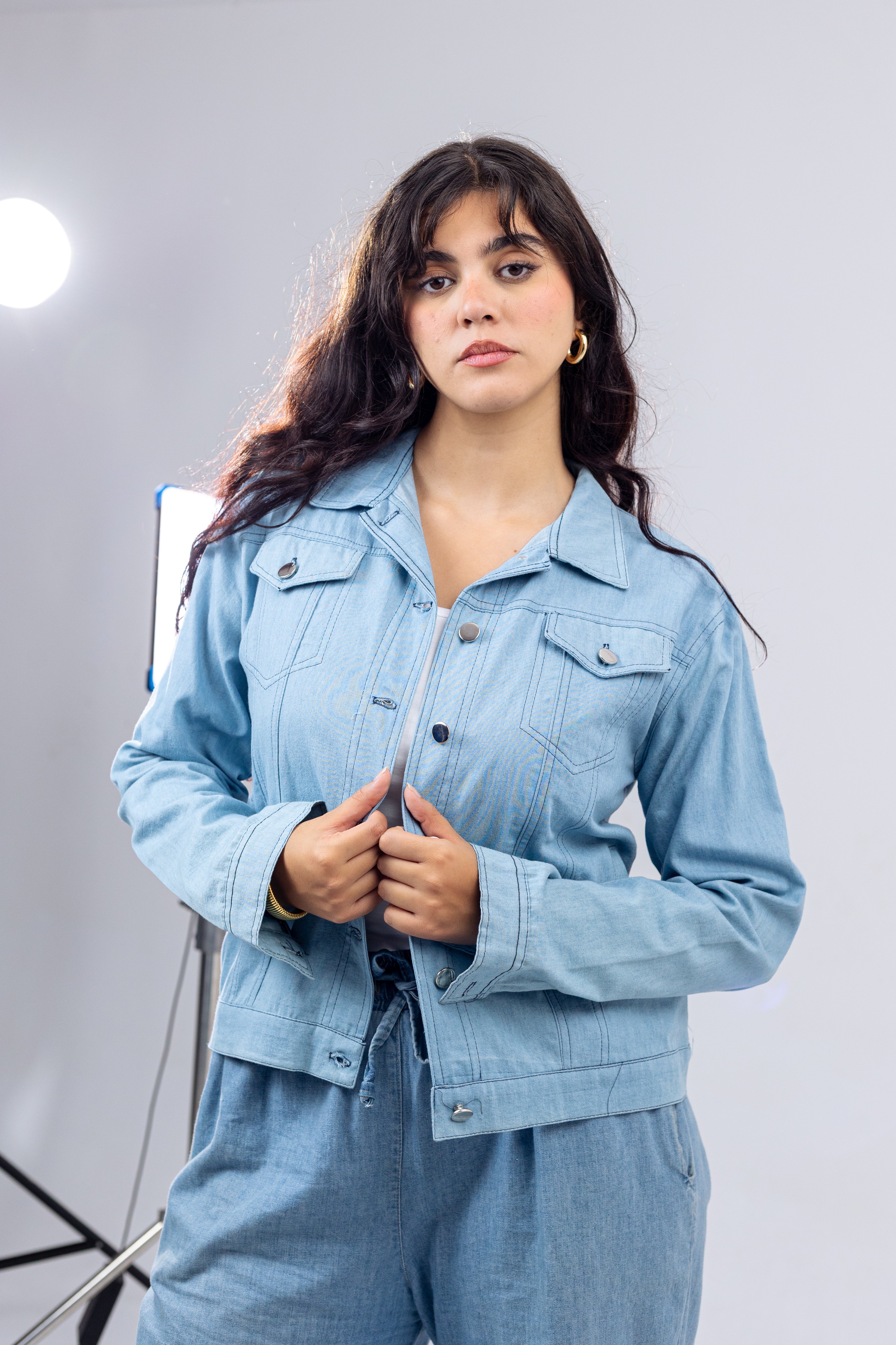 Denim Wave Print Jacket.