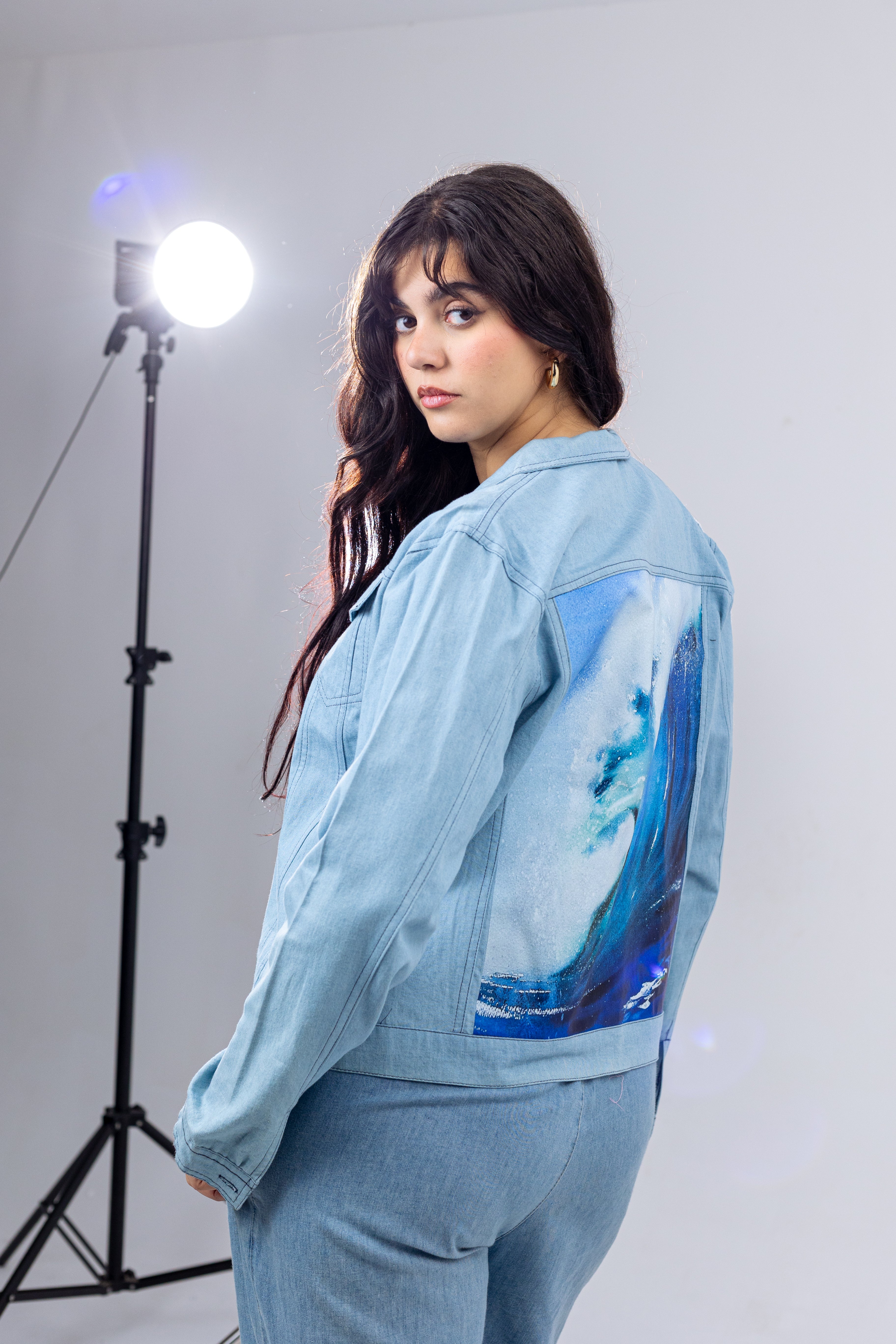 Denim Wave Print Jacket.