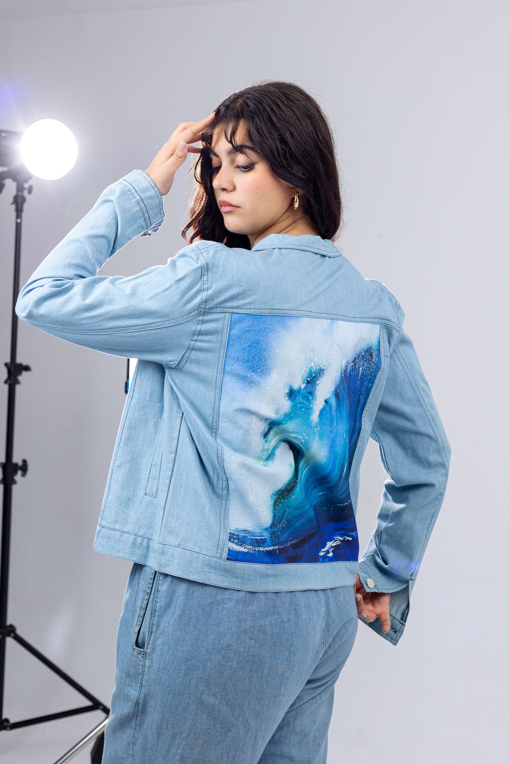 Denim Wave Print Jacket.
