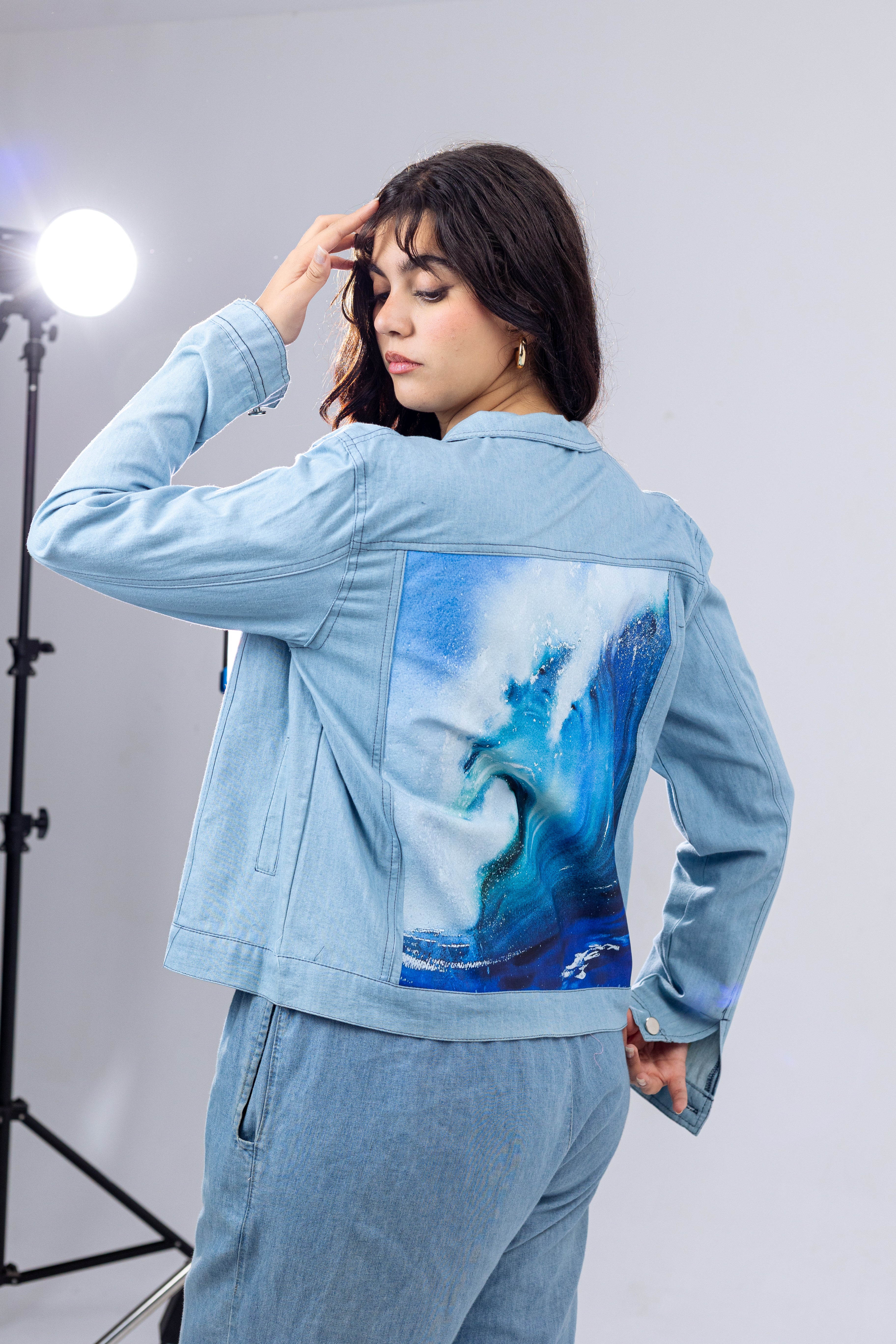 Demin Wave Print Jacket.