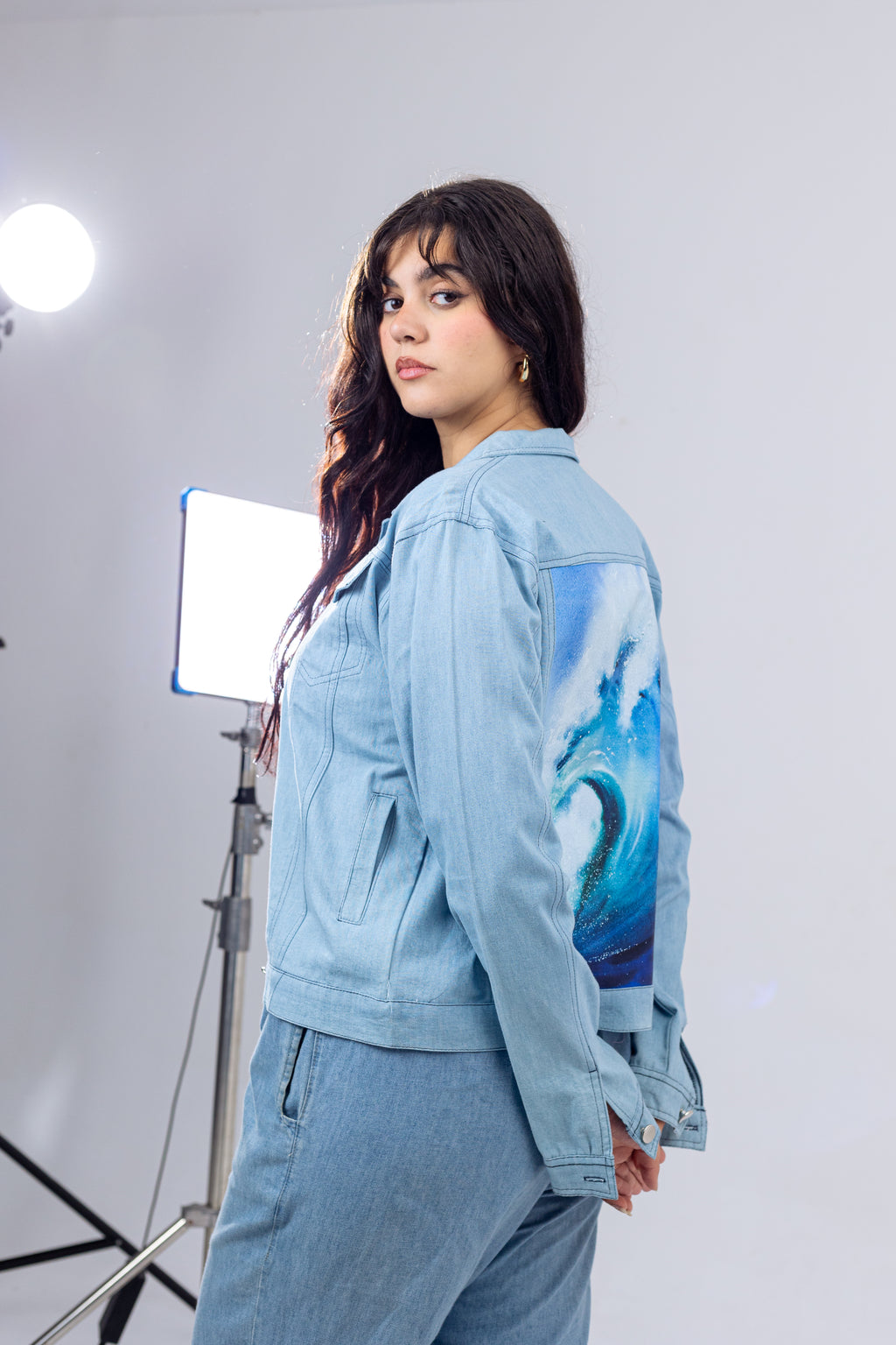 Denim Wave Print Jacket.