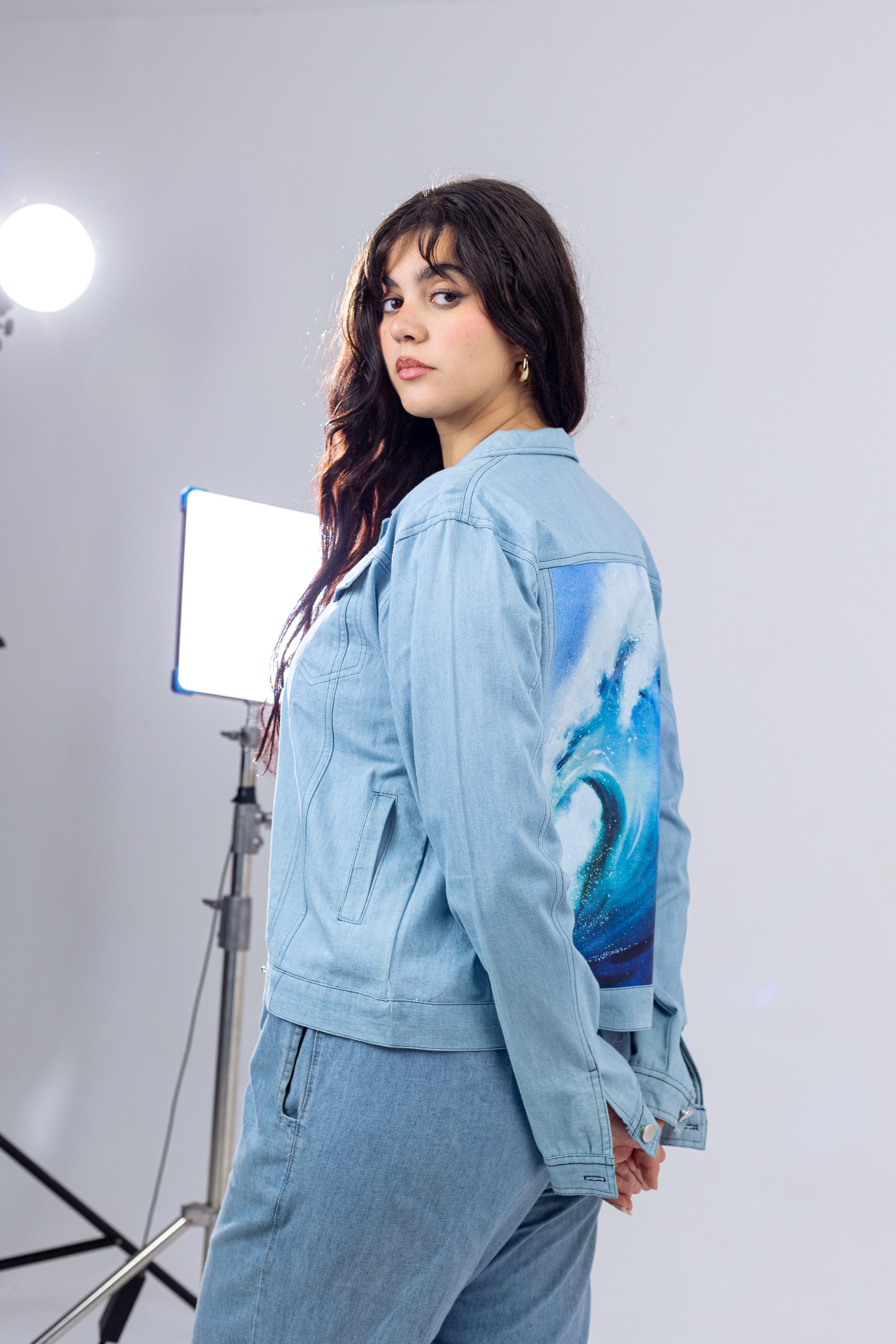 Demin Wave Print Jacket.