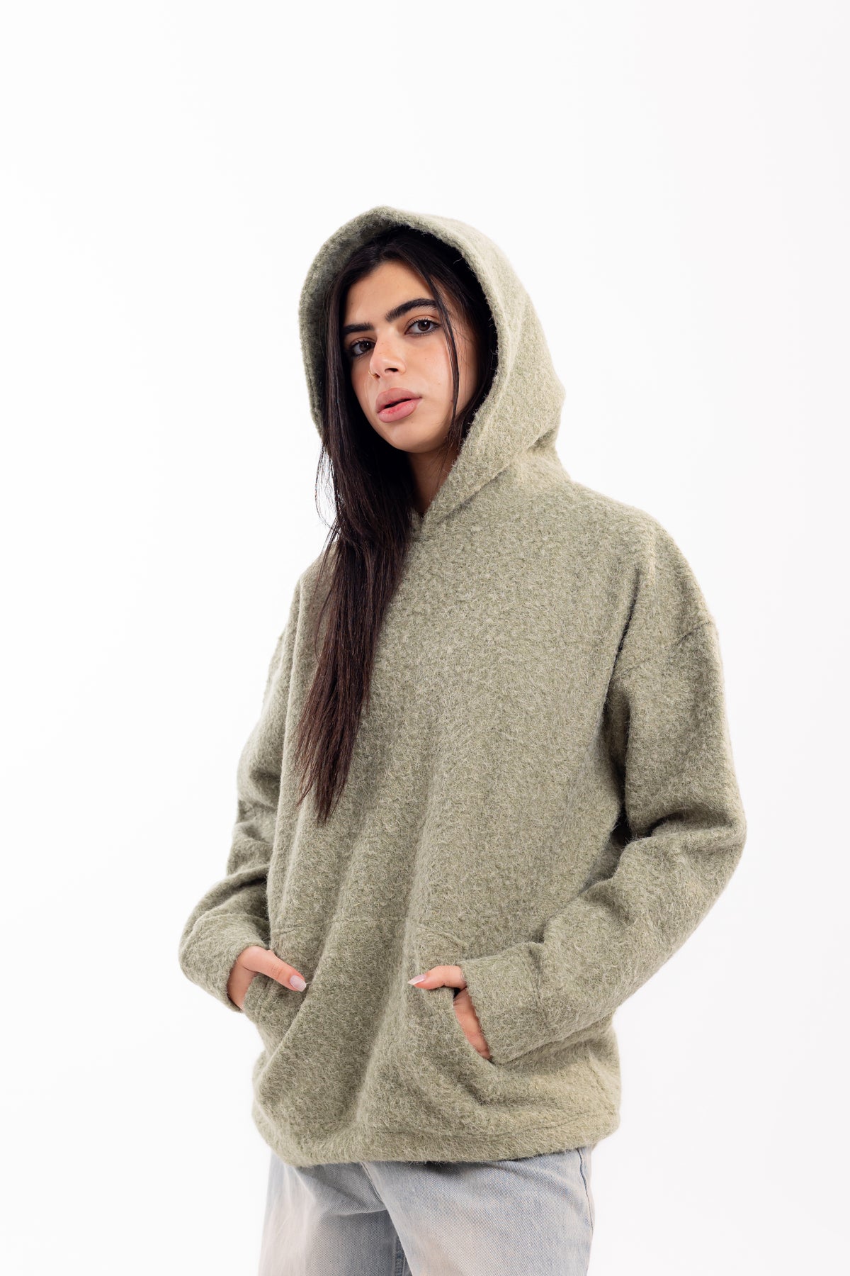 Mohair Knit Hoodie.