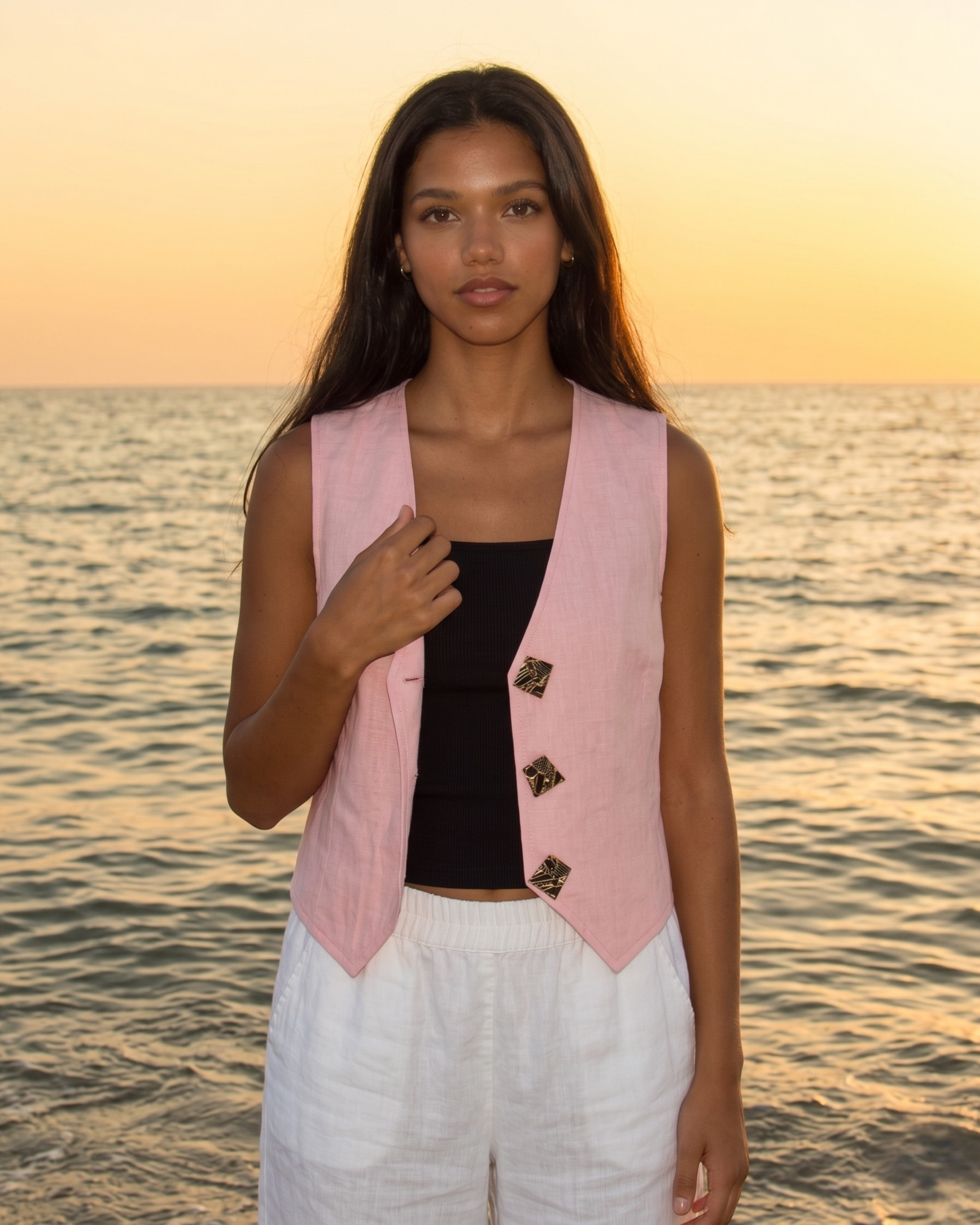 The Gold Button Linen Vest.