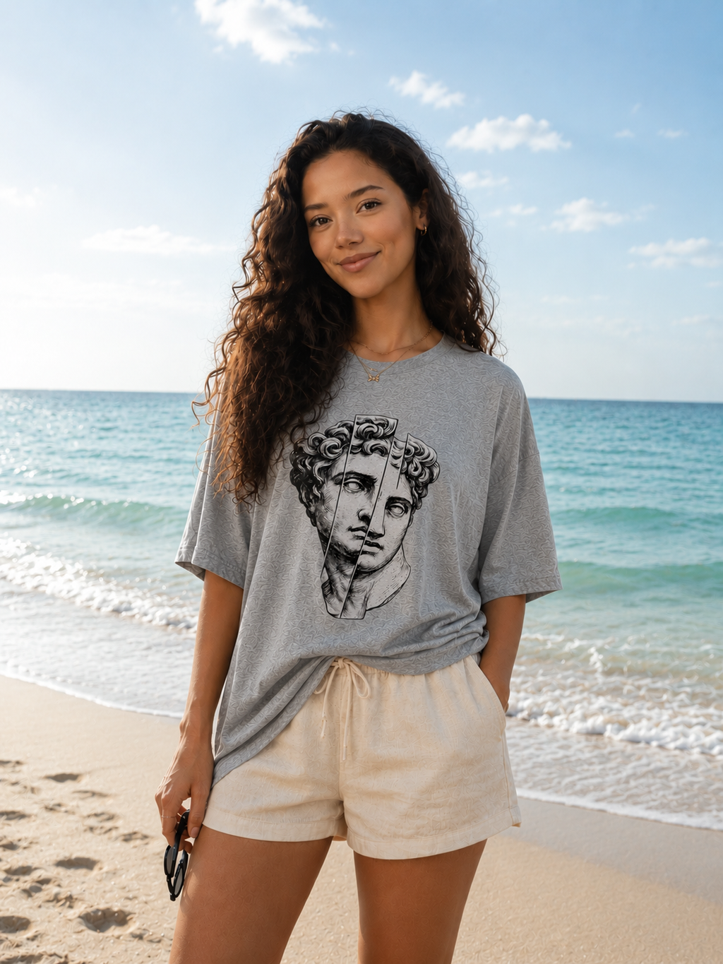 Lightweight Oversized Roman Print Shirt.