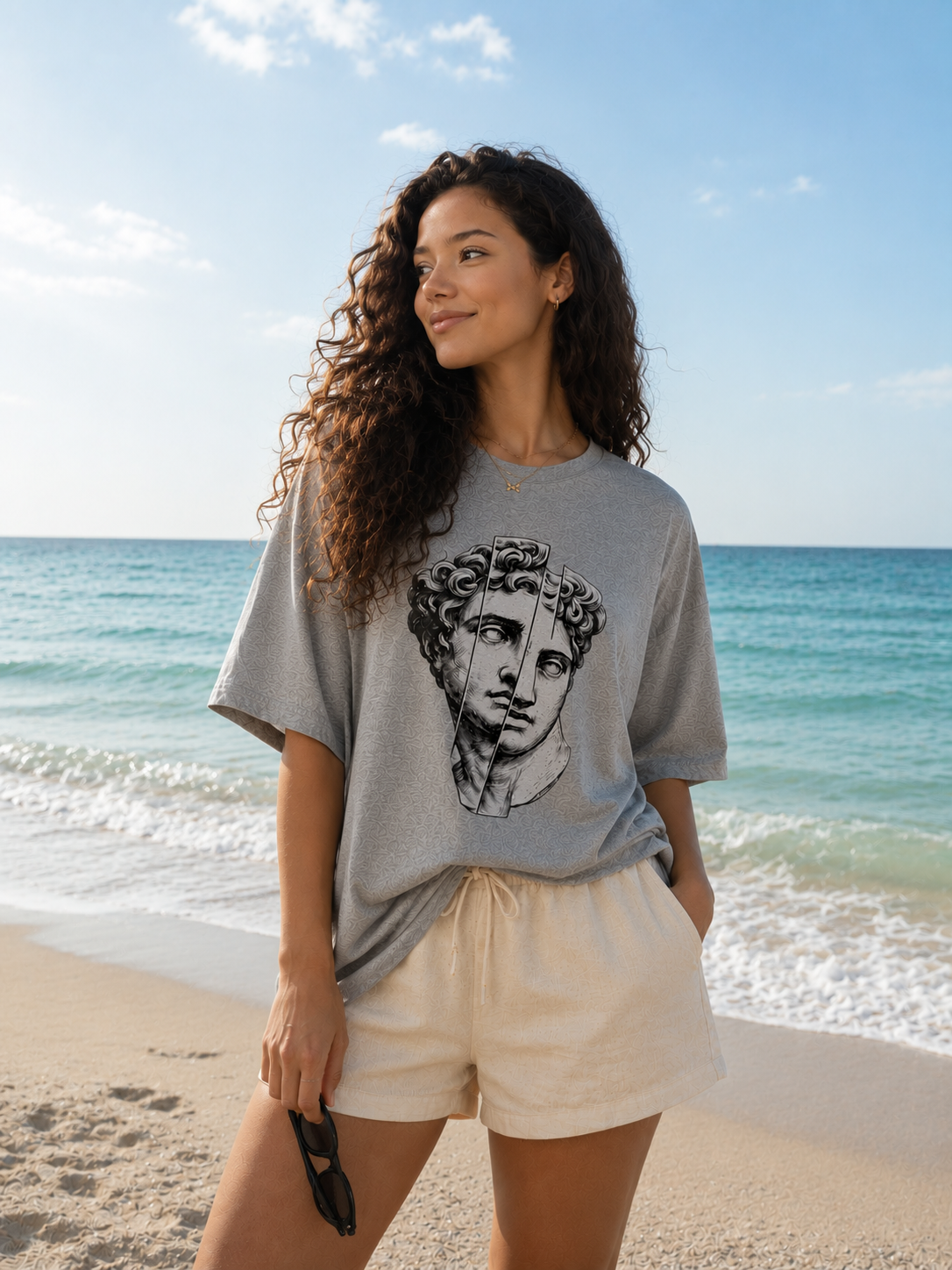 Lightweight Oversized Roman Print Shirt.