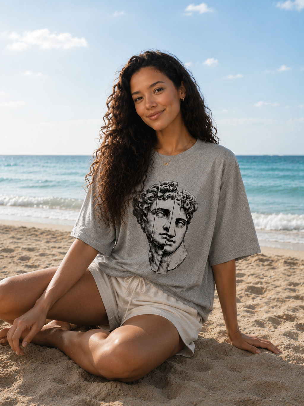 Lightweight Oversized Roman Print Shirt.