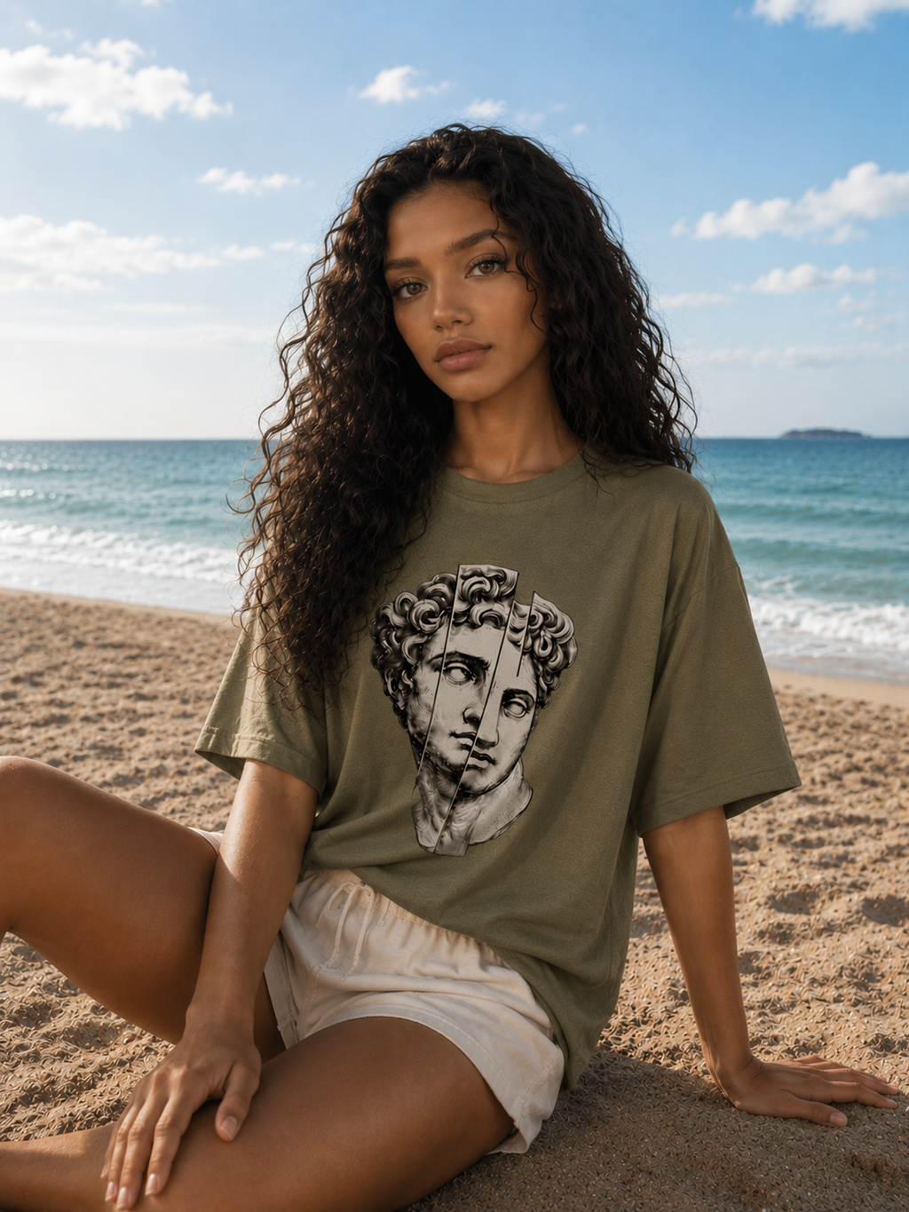 Lightweight Oversized Roman Print Shirt.