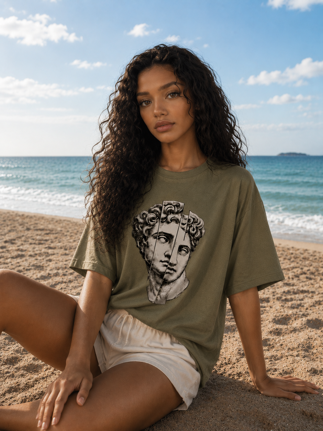 Lightweight Oversized Roman Print Shirt.