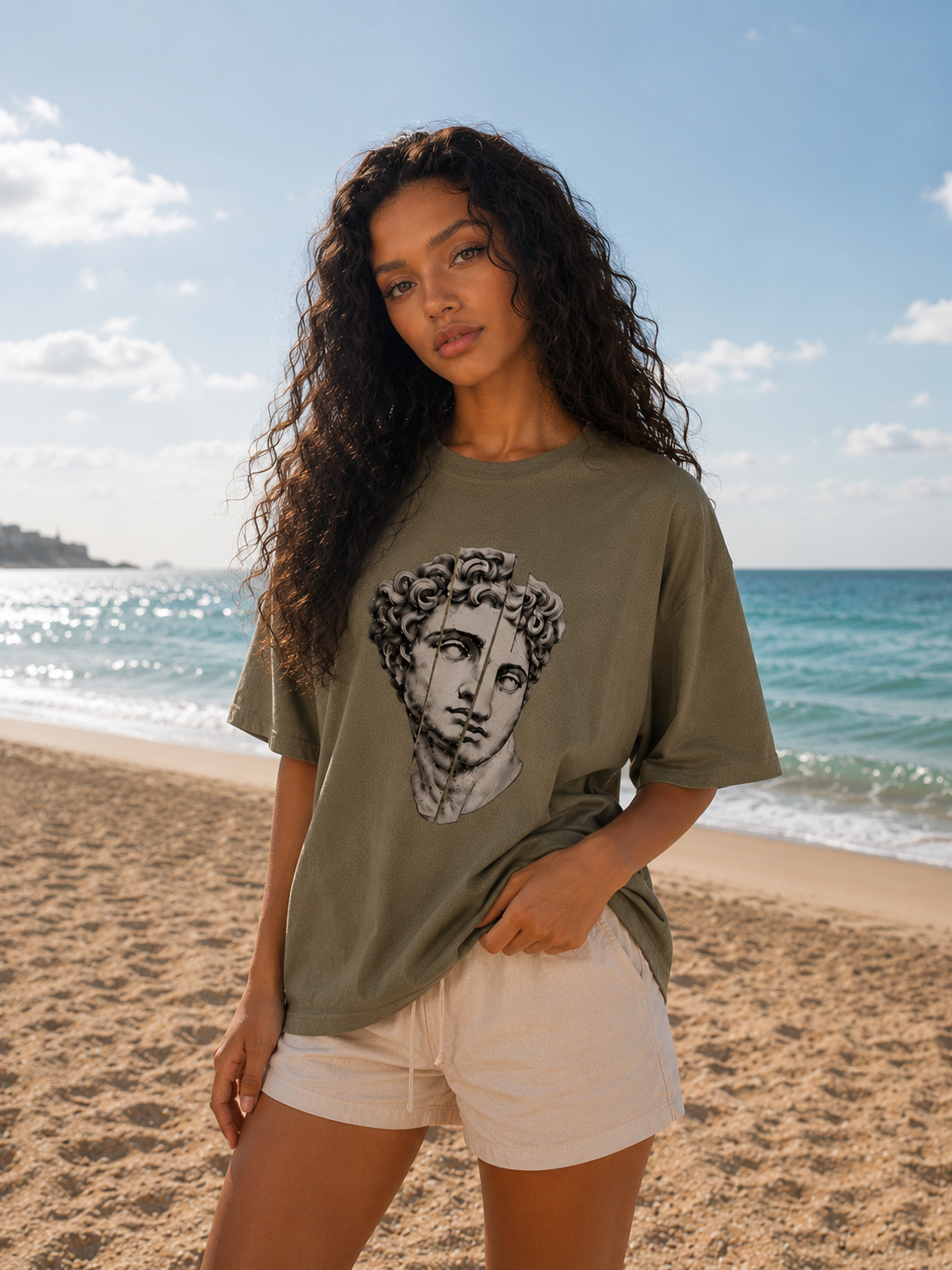 Lightweight Oversized Roman Print Shirt.