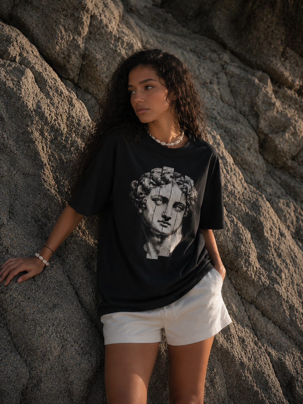 Lightweight Oversized Roman Print Shirt.