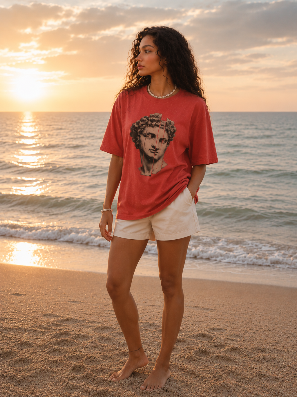 Lightweight Oversized Roman Print Shirt.