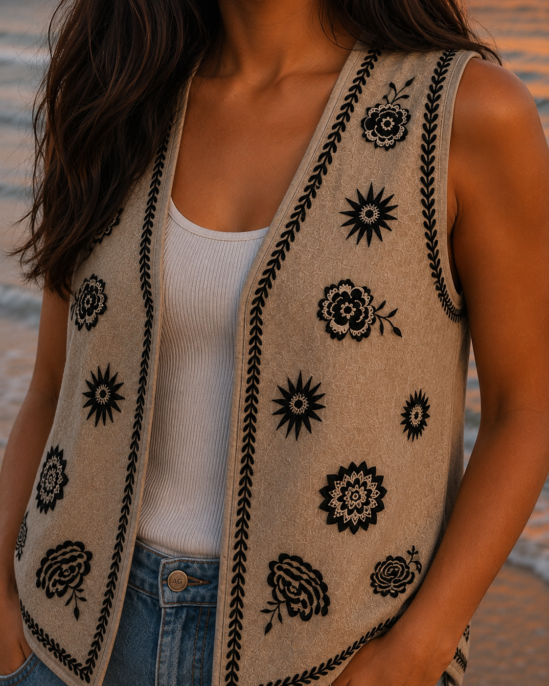 Embroidered Linen Vest.