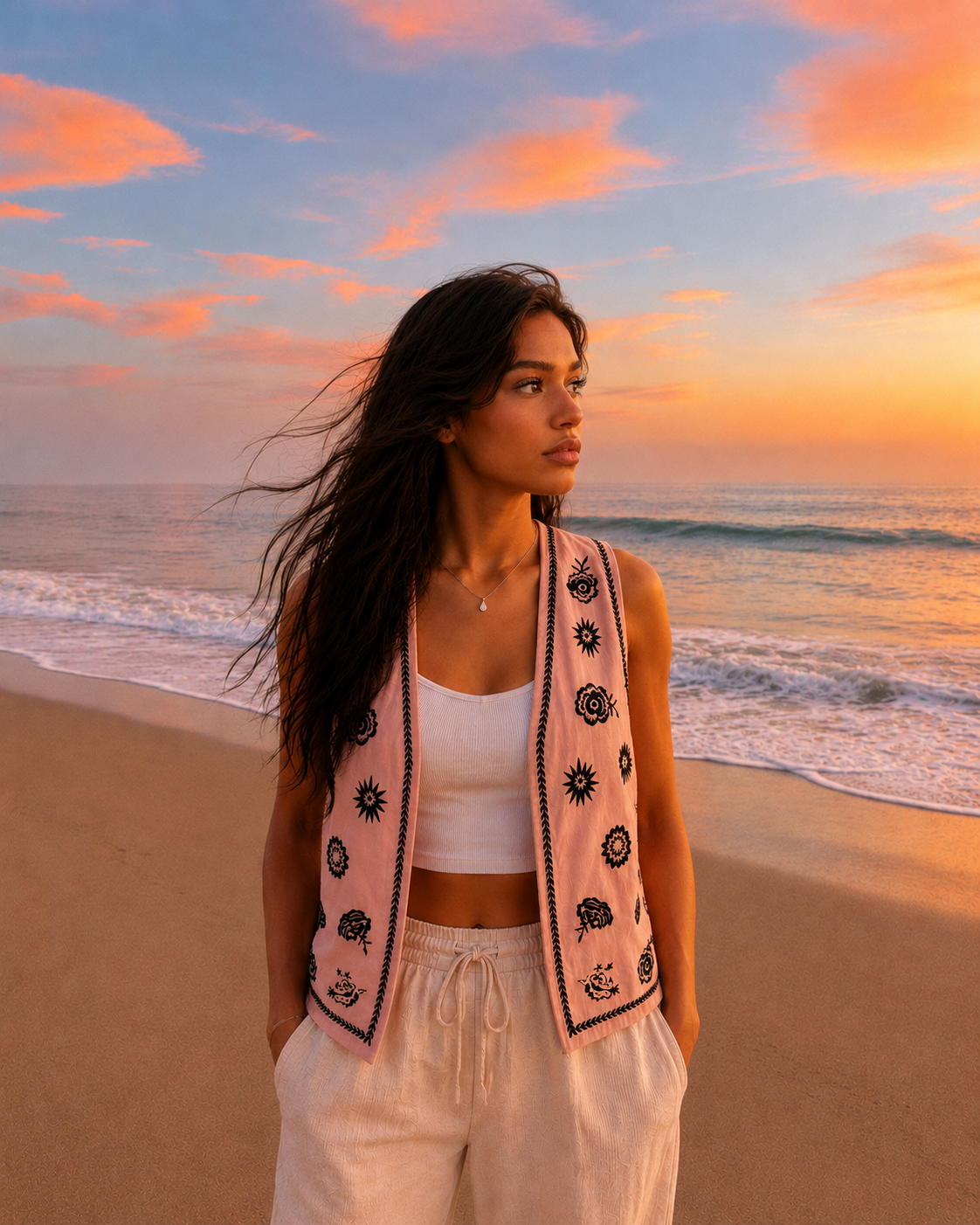 Embroidered Linen Vest.