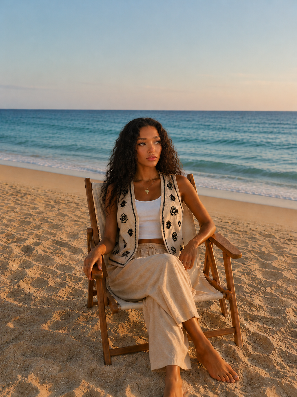 Embroidered Linen Vest.