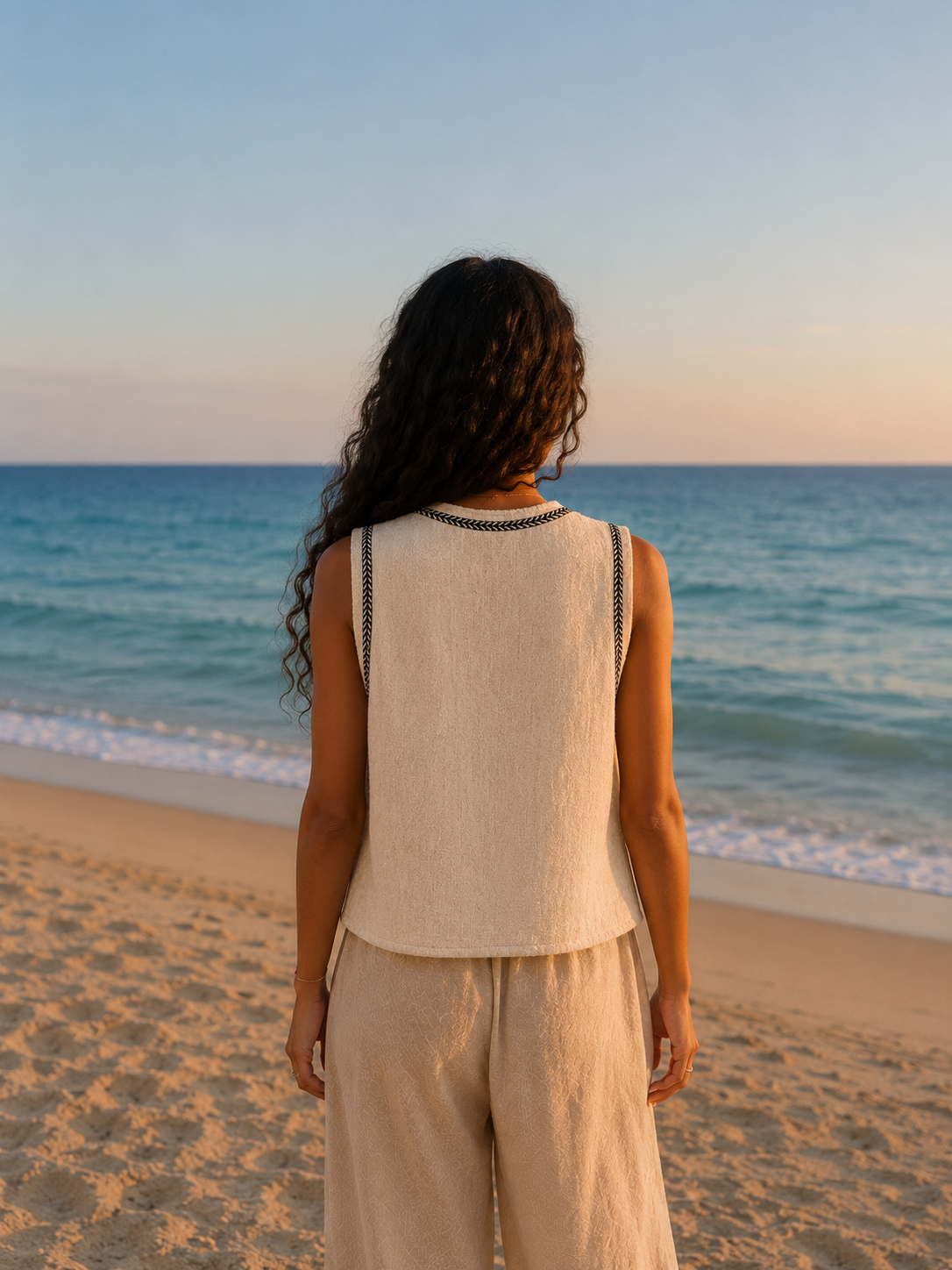 Embroidered Linen Vest.