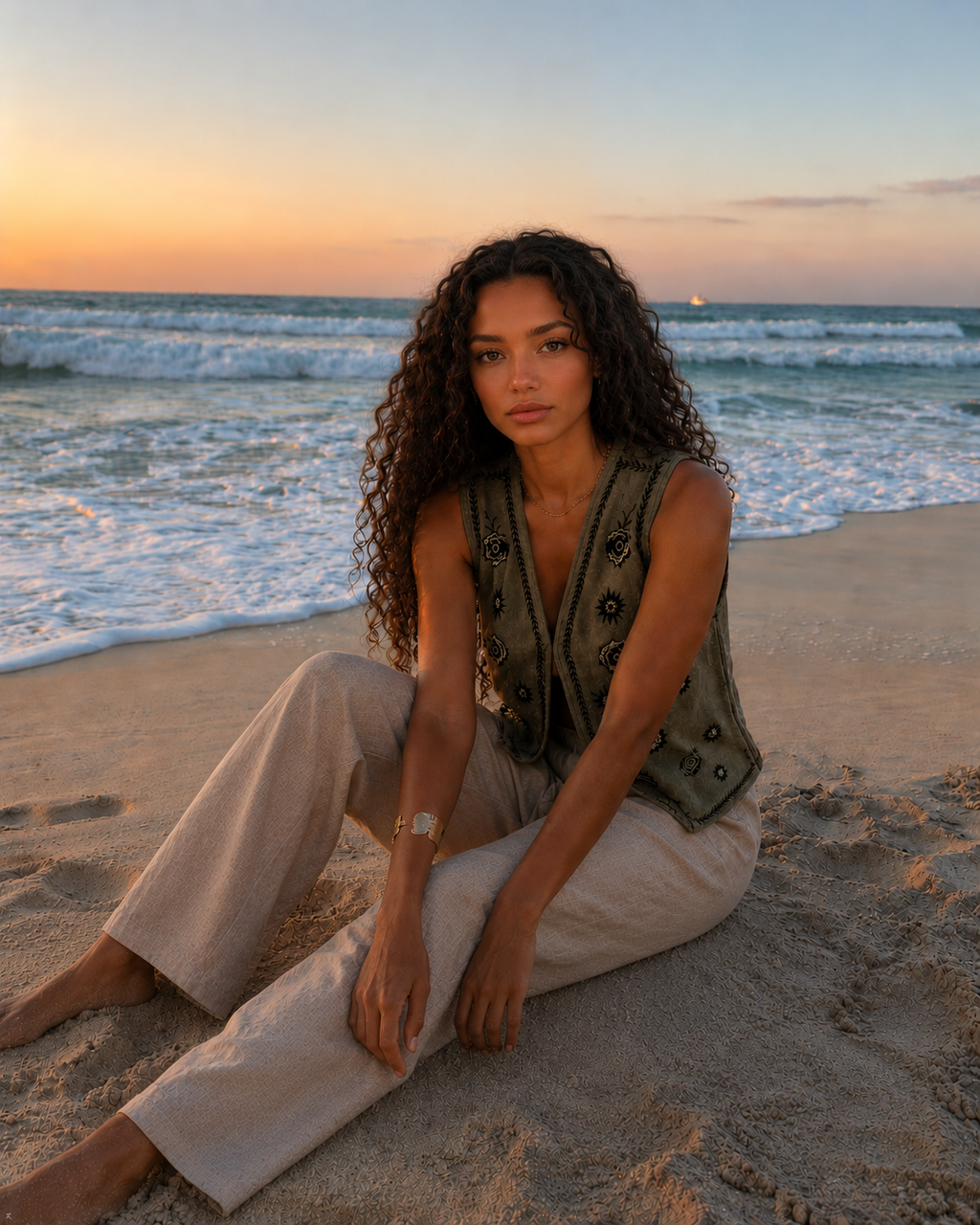 Embroidered Linen Vest.
