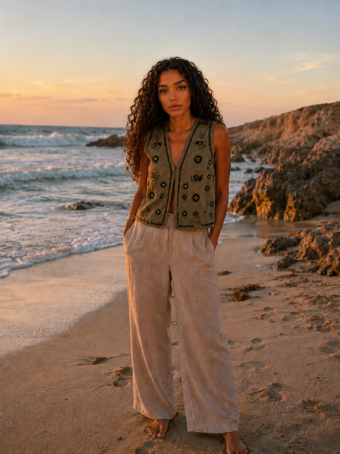 Embroidered Linen Vest.