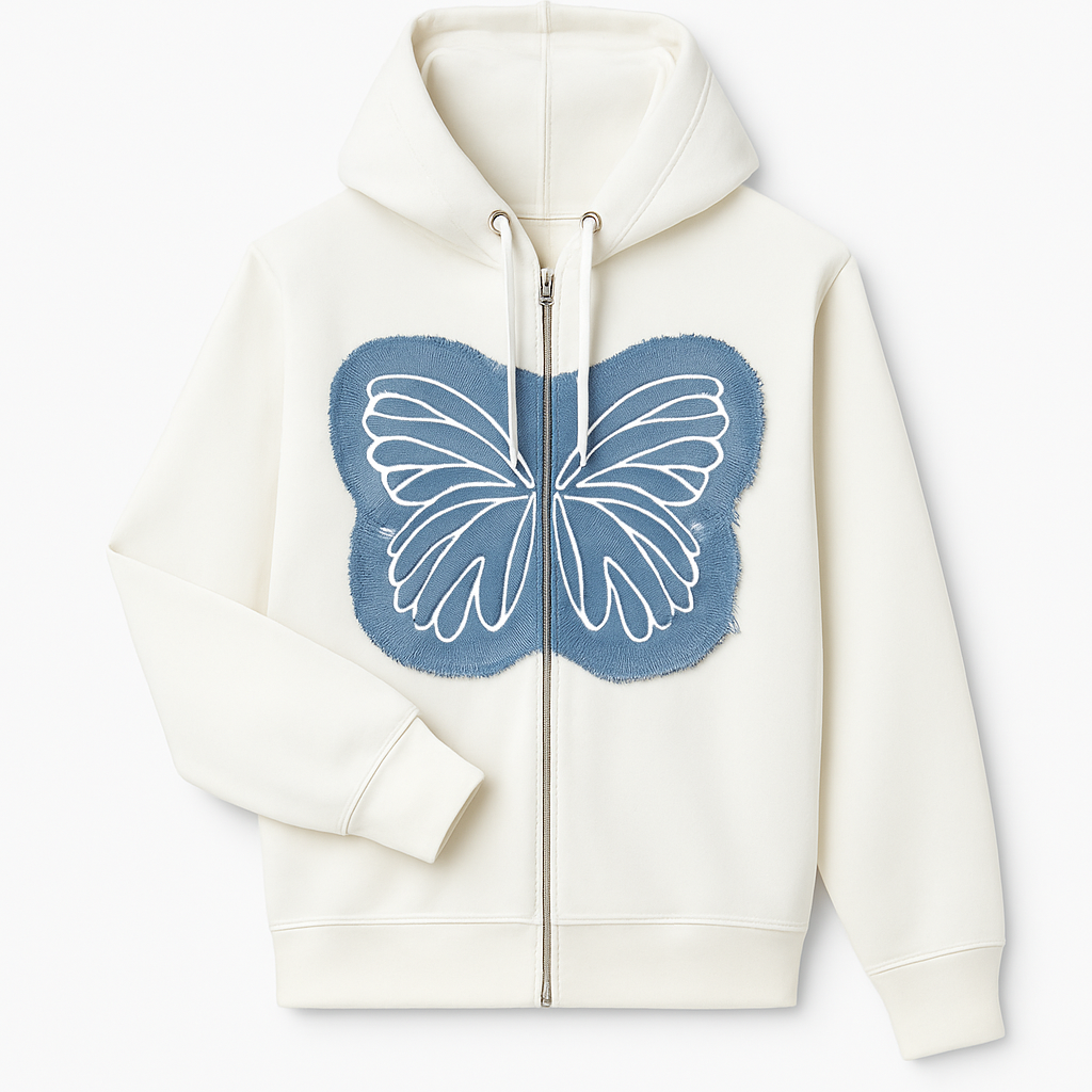 Winged Denim Zip Hoodie.