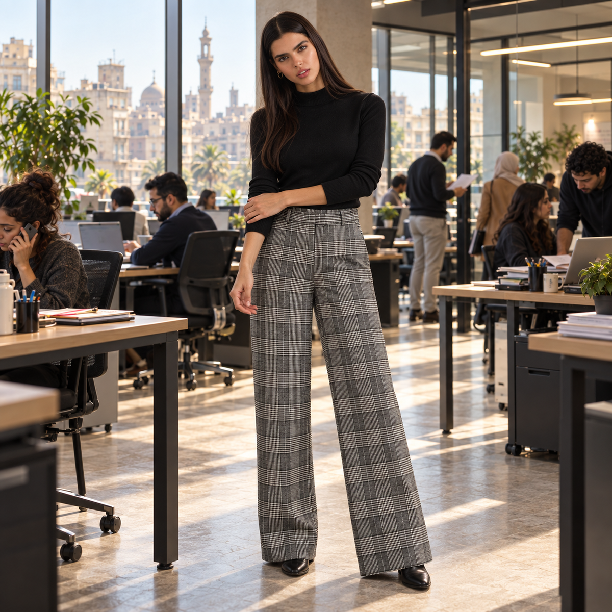 Checked Tailored Trousers.