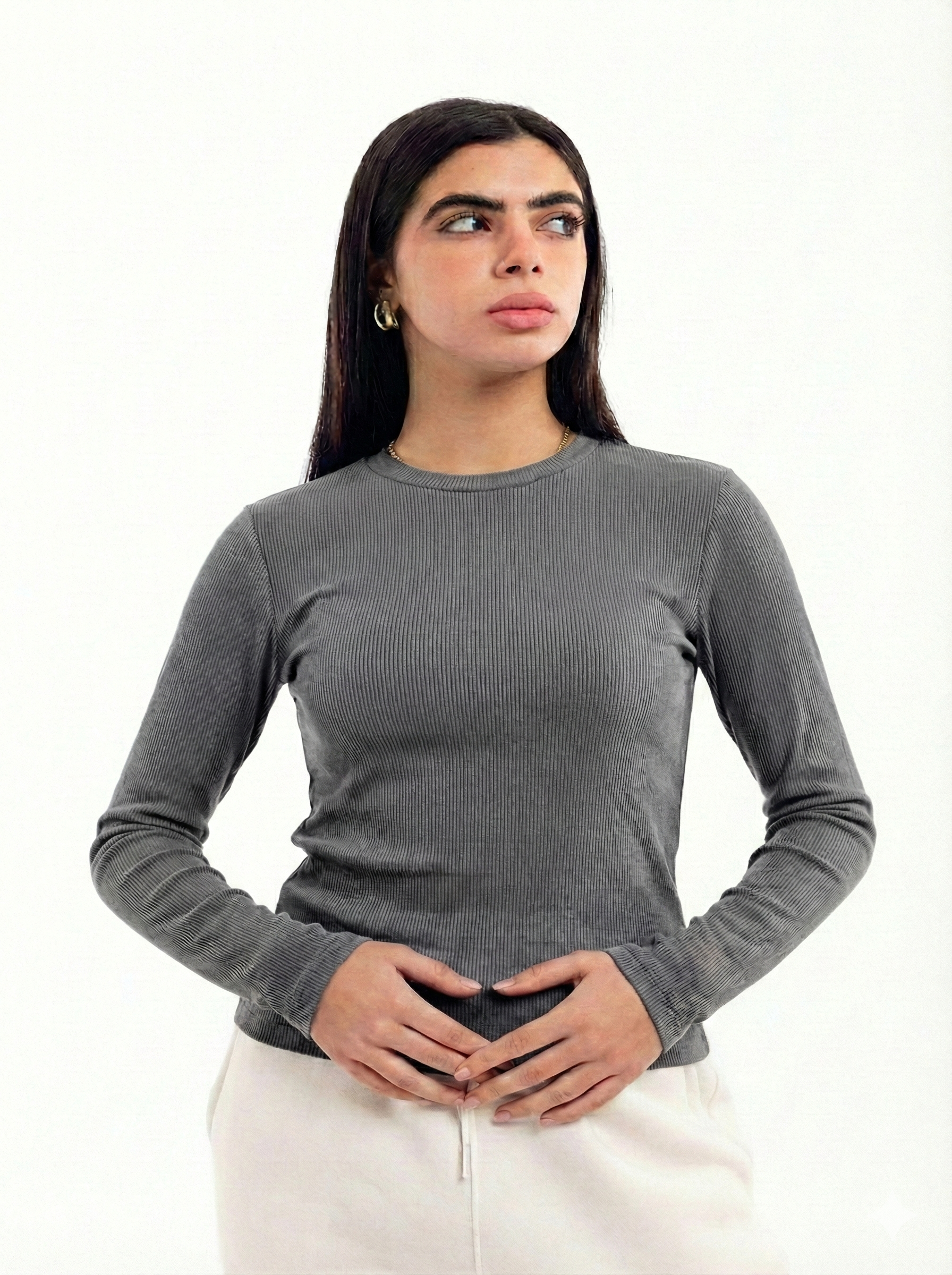Long Sleeve Ribbed Top.