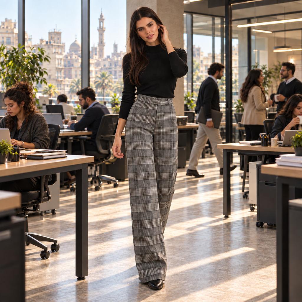 Checked Tailored Trousers.
