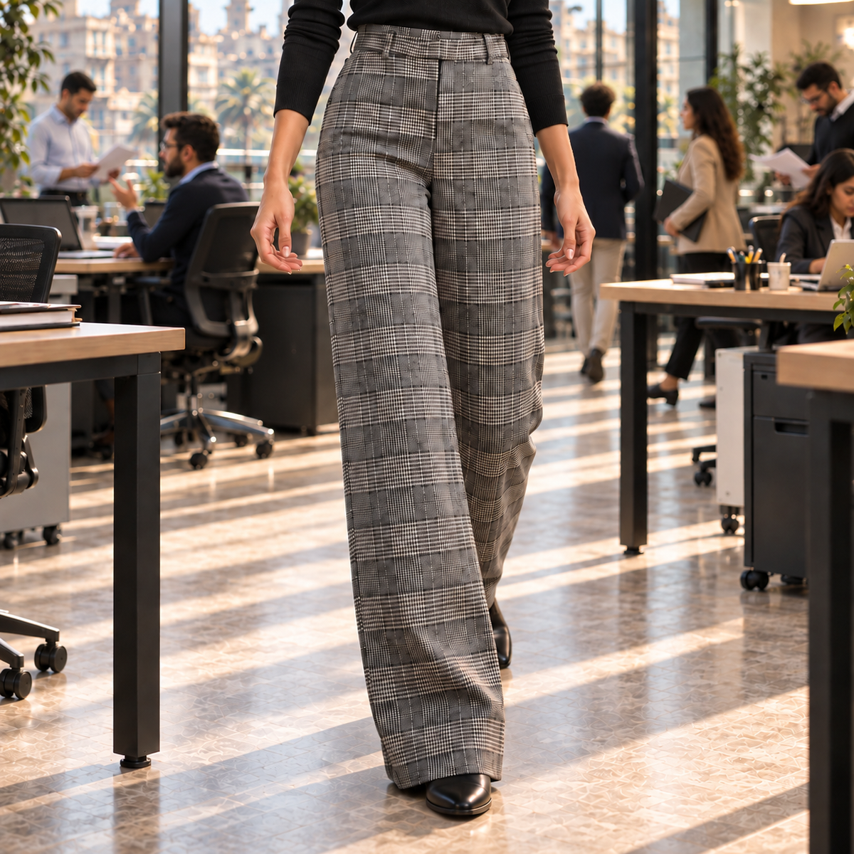 Checked Tailored Trousers.