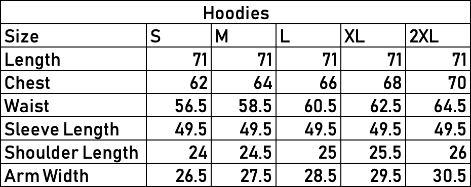 Sakura Embroidered Hoodie. size chart