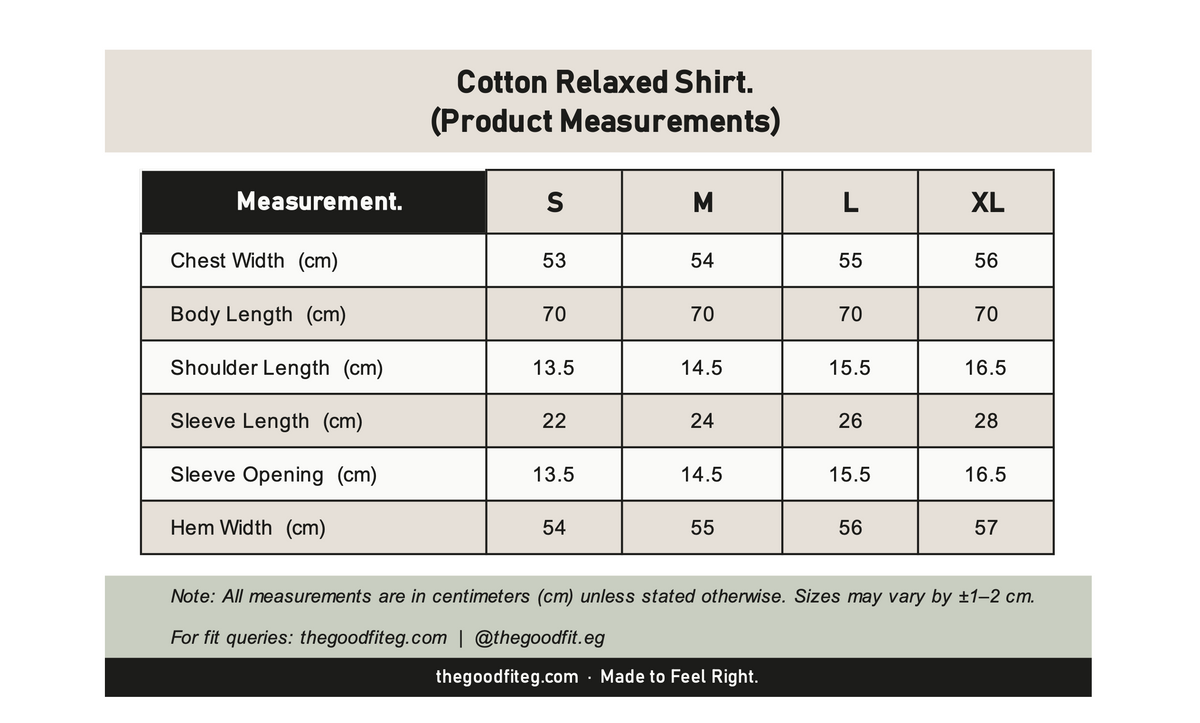 Cotton Relaxed Shirt. size chart