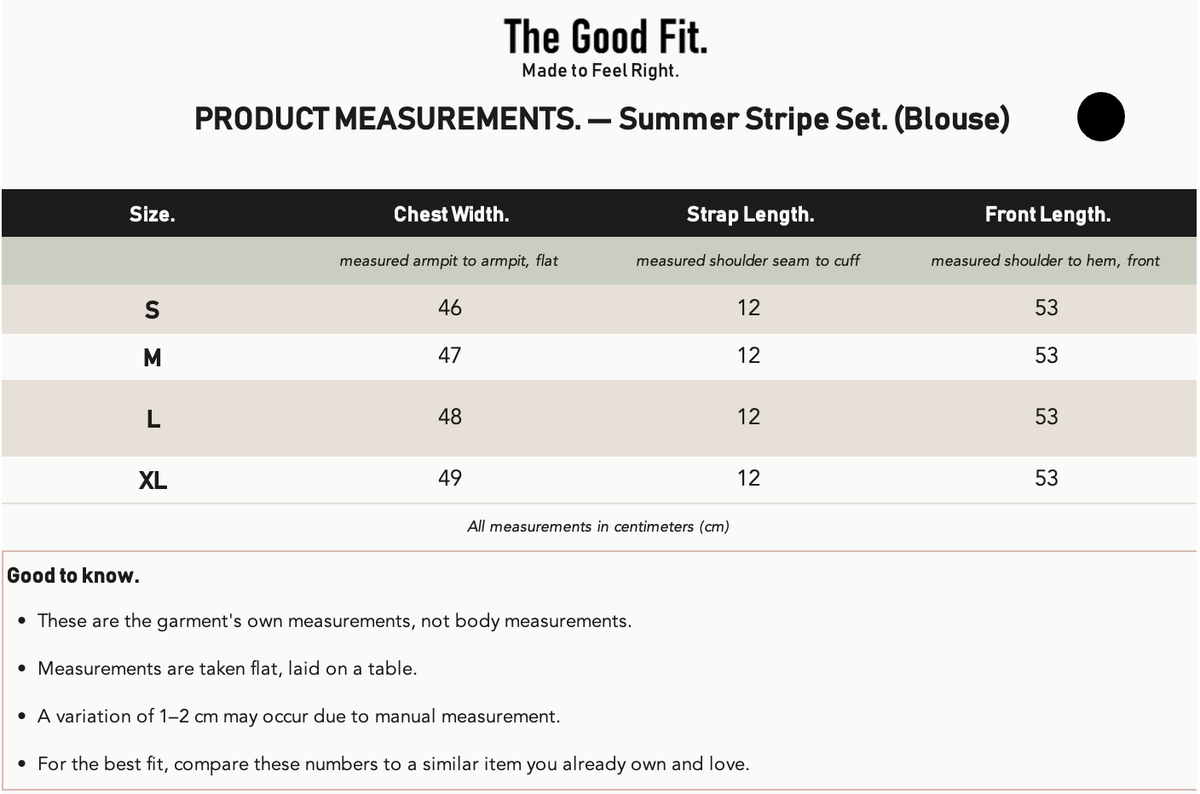 Summer Stripe Set. size chart