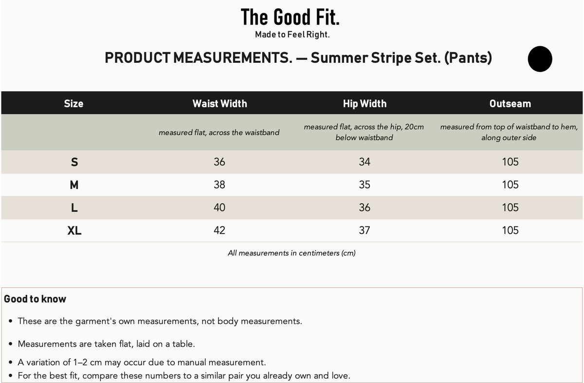 Summer Stripe Set. size chart 2
