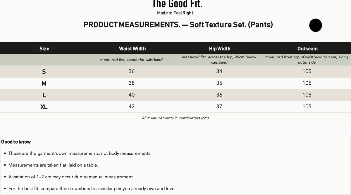 Soft Texture Set. size chart 2