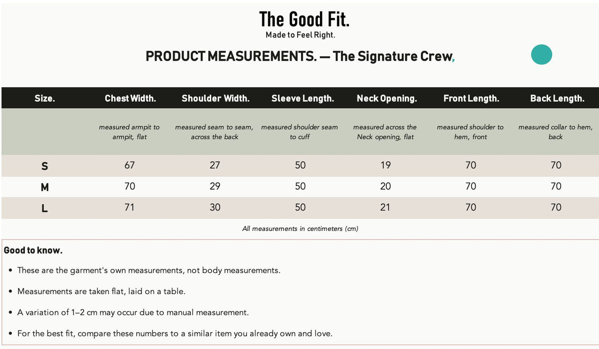 The Signature Crew. size chart