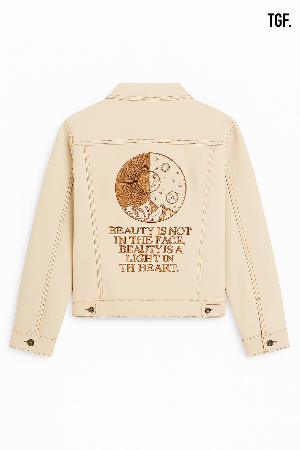 Cream Denim Jacket.