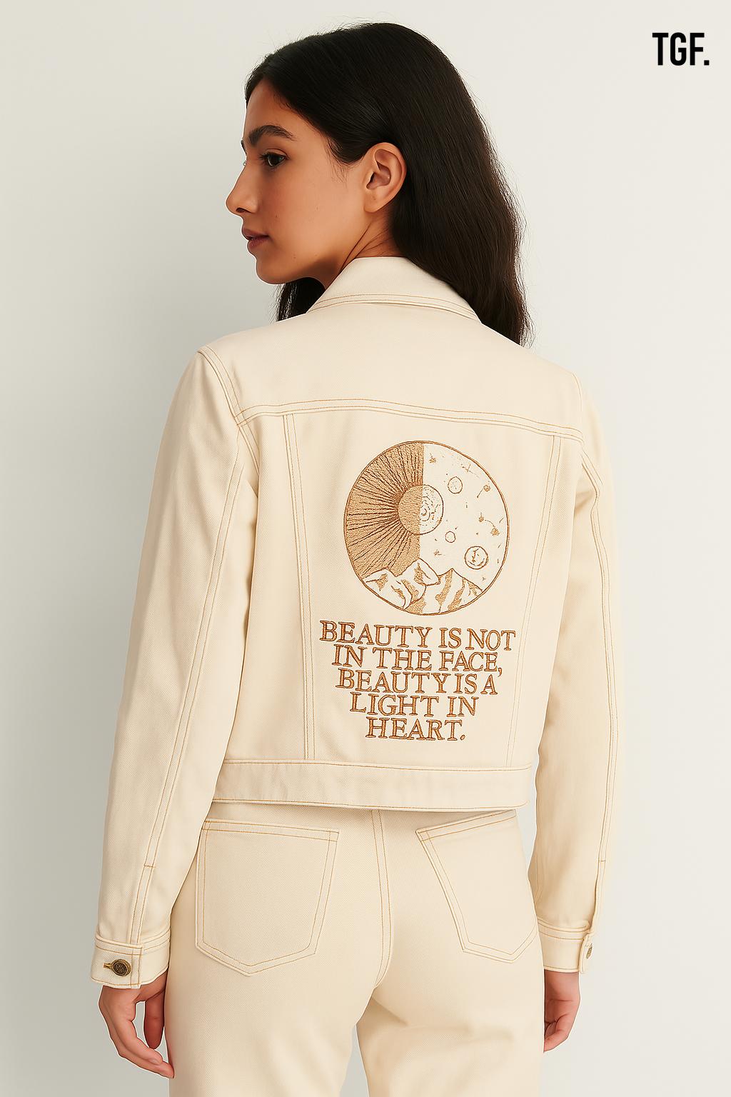 Cream Denim Jacket.