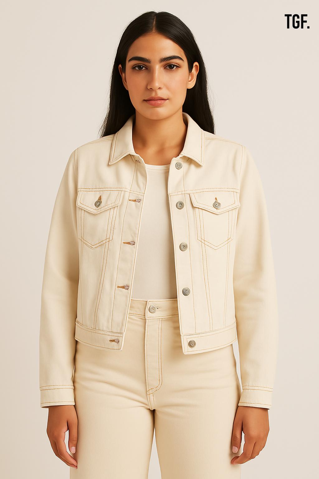 Cream Denim Jacket.